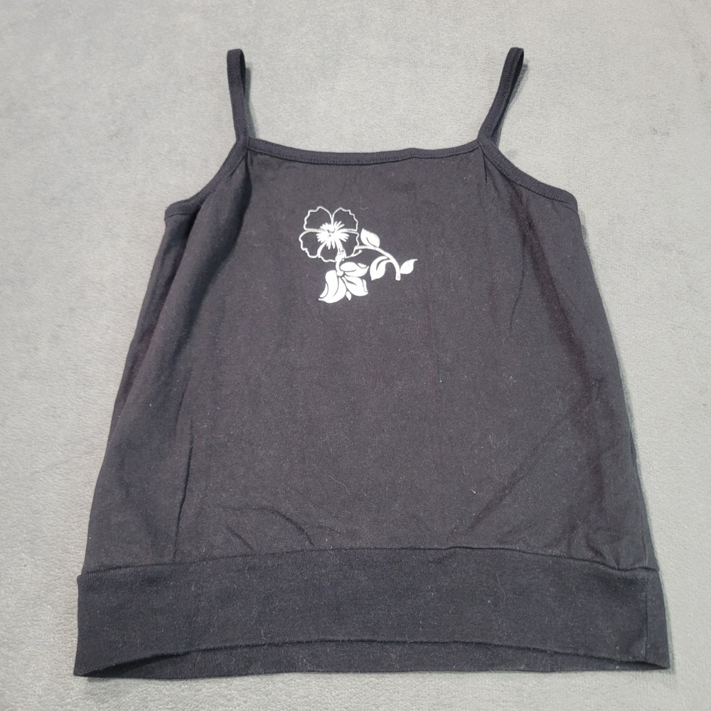 Classic Blues Cami‎ Tank Top Girls XL Black Flower Graphic Y2K Cotton Spaghetti